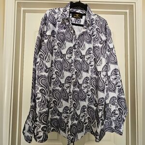Premiere Black and White Paisley Button-Up Shirt